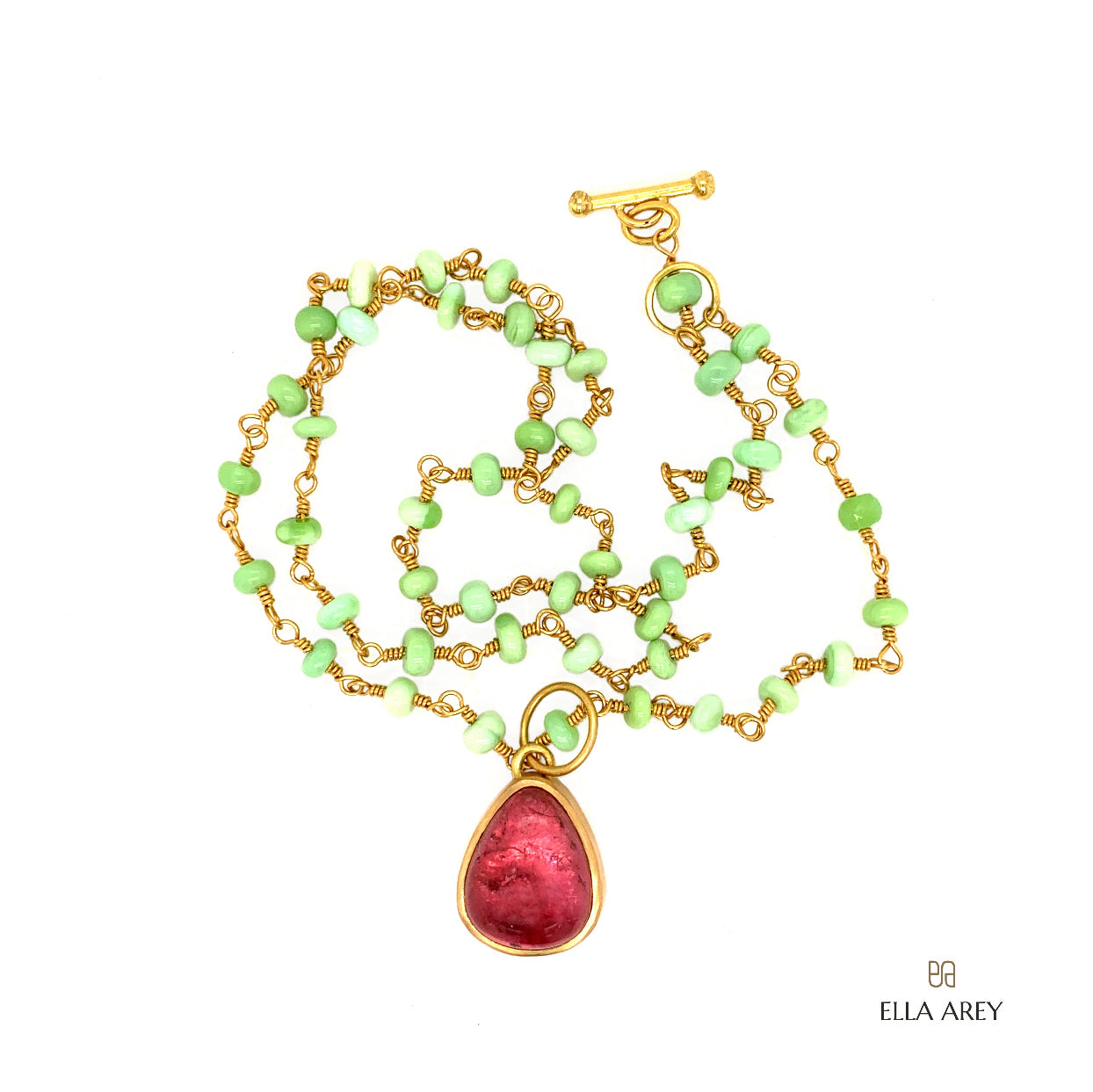 Gracey Green Peruvian Opal 22kt Gold Necklace - Ella Arey